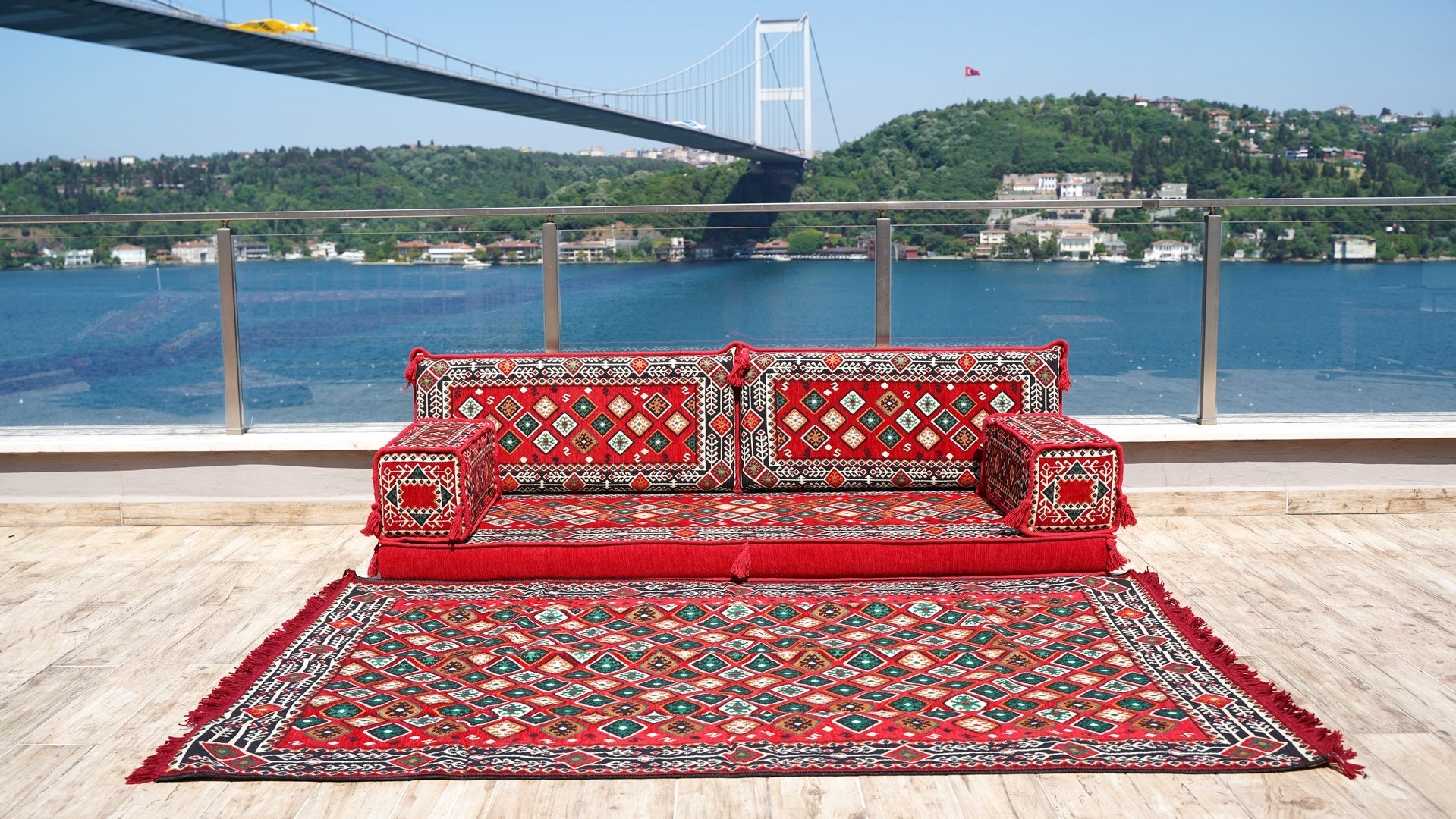 Single Shaped Red Floor Cushions, Modern Arabic Majlis Set, Floor Sofa Set, Ethnic Sofa, Arabic Sofa with Ottoman Couch and Rug