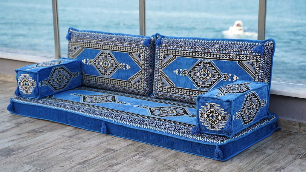 Blue Terrace Sofa, Floor Couch, Living Room Furniture, Loveseat Sleeper Sofa, Sectional Sofa with Ottoman Couch and Rug, Cama Sofa, Floor Cushions