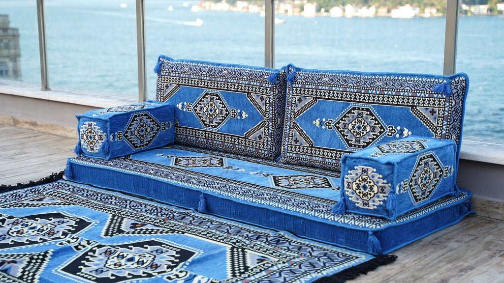 Blue Terrace Sofa, Floor Couch, Living Room Furniture, Loveseat Sleeper Sofa, Sectional Sofa with Ottoman Couch and Rug, Cama Sofa, Floor Cushions