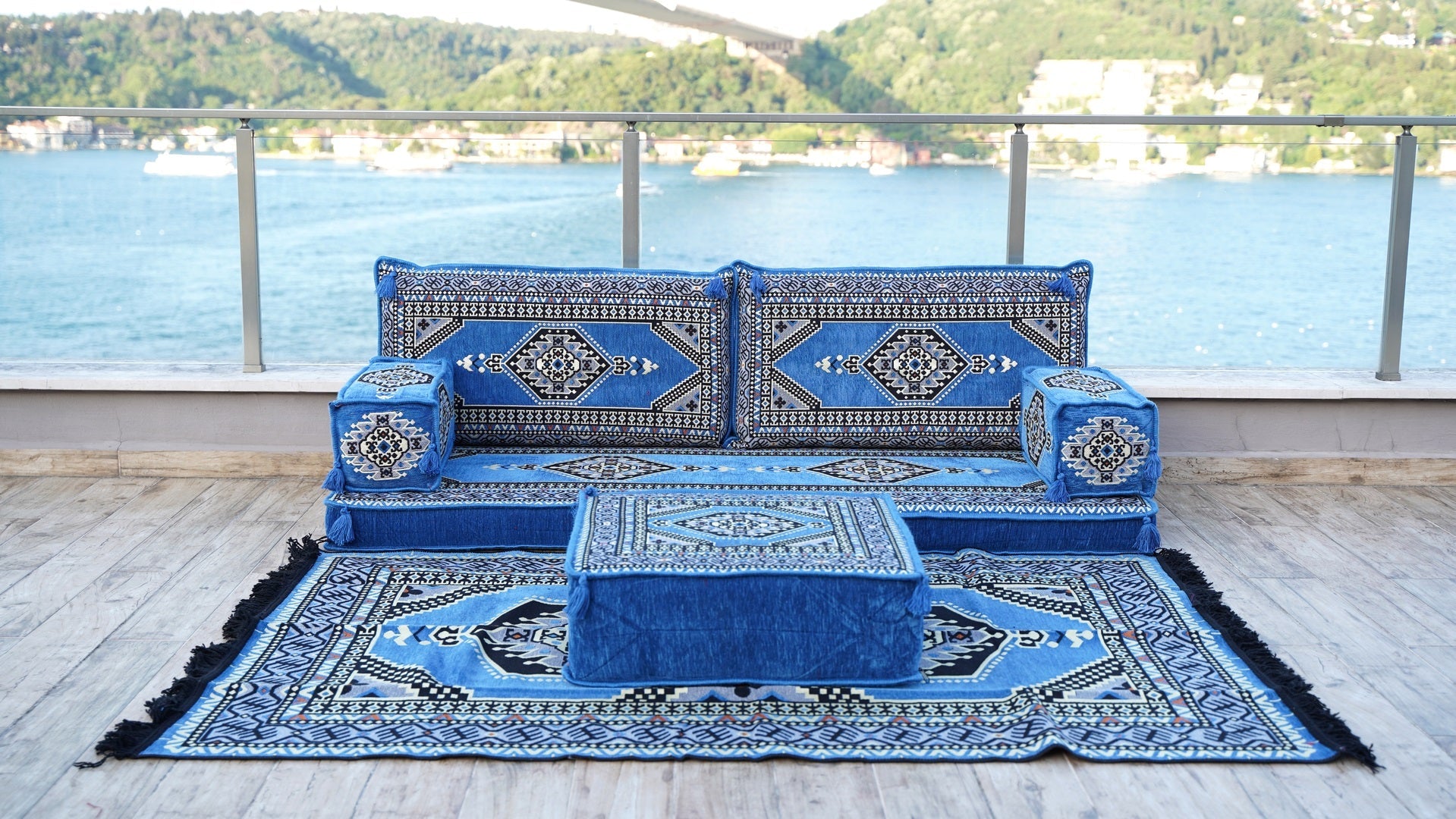 Blue Terrace Sofa, Floor Couch, Living Room Furniture, Loveseat Sleeper Sofa, Sectional Sofa with Ottoman Couch and Rug, Cama Sofa, Floor Cushions