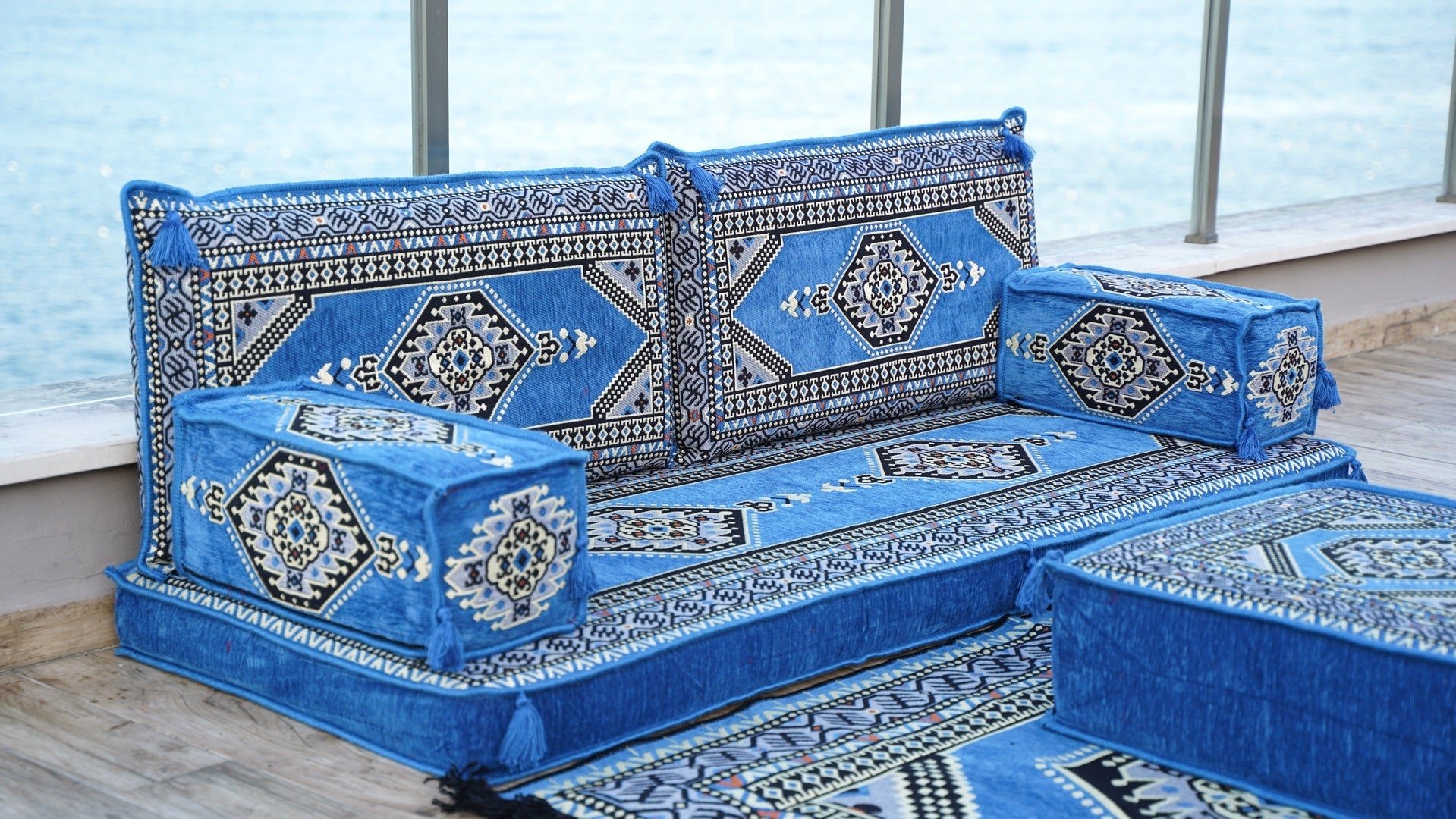 Blue Terrace Sofa, Floor Couch, Living Room Furniture, Loveseat Sleeper Sofa, Sectional Sofa with Ottoman Couch and Rug, Cama Sofa, Floor Cushions