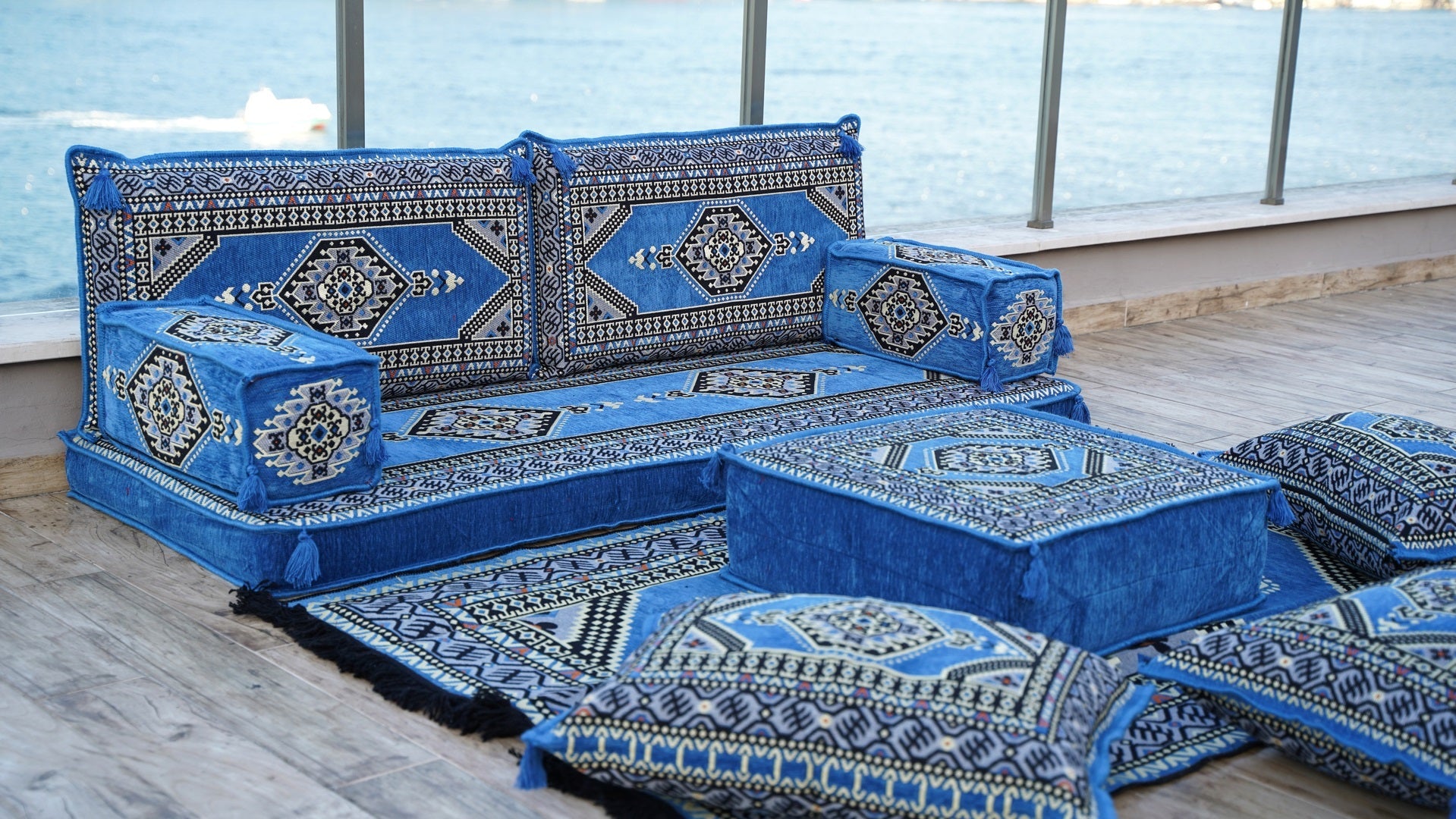 Blue Terrace Sofa, Floor Couch, Living Room Furniture, Loveseat Sleeper Sofa, Sectional Sofa with Ottoman Couch and Rug, Cama Sofa, Floor Cushions