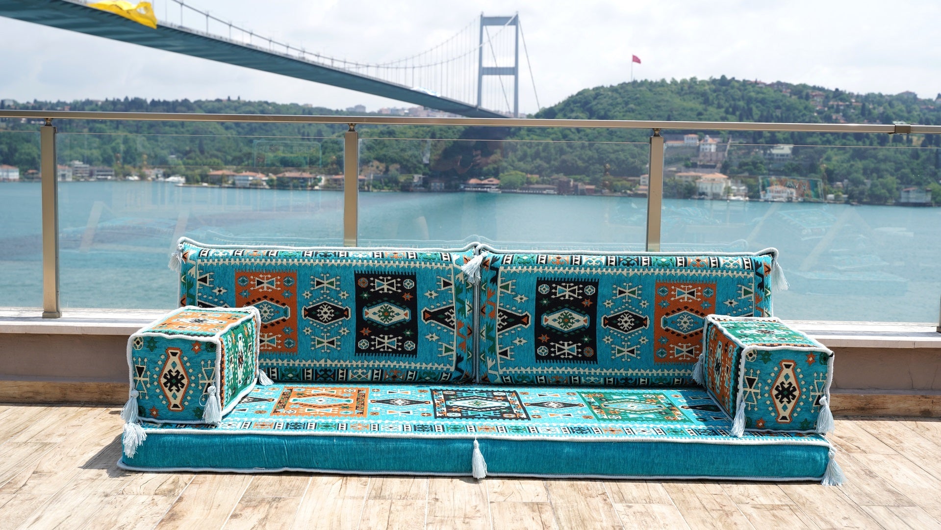 Premium Patio Furniture, Living Room Floor Cushion, Arabic Floor Couch, Outdoor Sofa with Ottoman Couch and Rug, Moroccan Living Room Couch