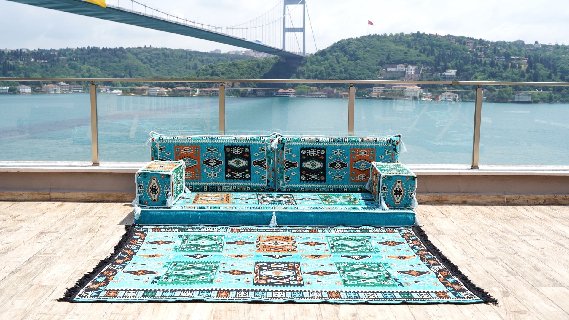 Premium Patio Furniture, Living Room Floor Cushion, Arabic Floor Couch, Outdoor Sofa with Ottoman Couch and Rug, Moroccan Living Room Couch